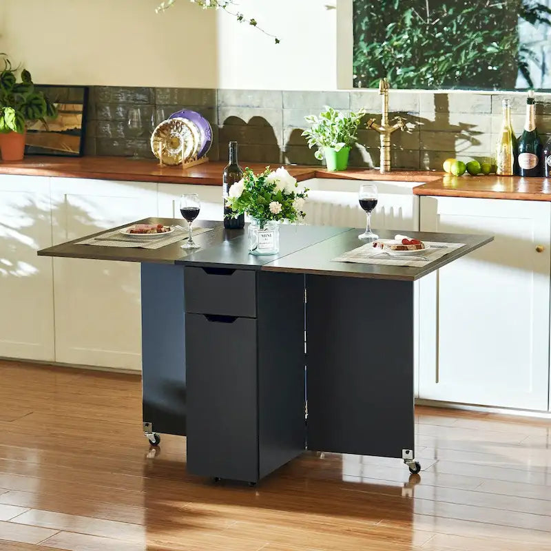 Foldable Kitchen Table Extendable Drop Leaf Dining Table