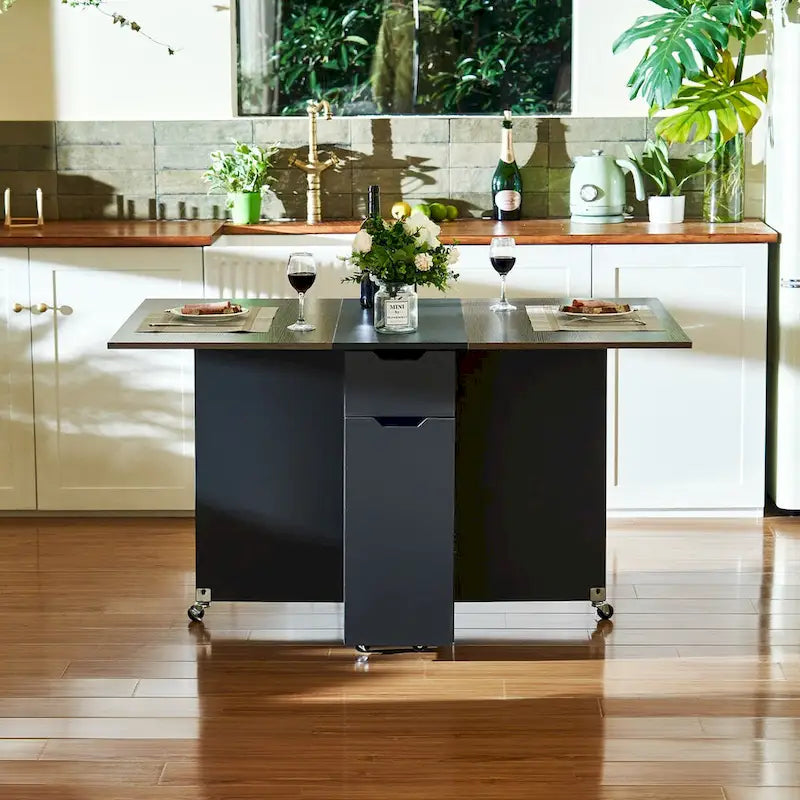 Foldable Kitchen Table Extendable Drop Leaf Dining Table