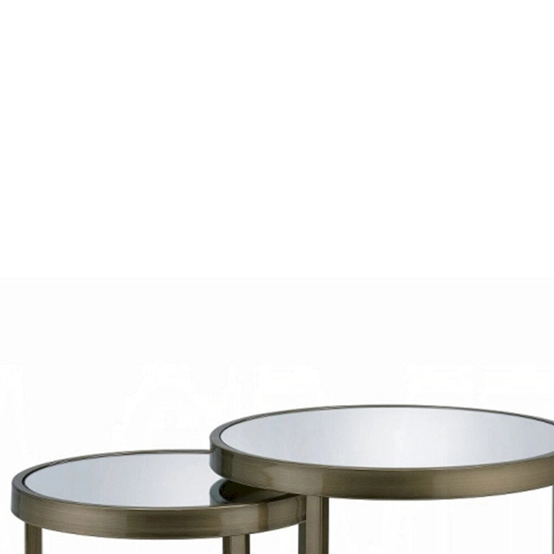 ACME ADITYA NESTING TABLE Mirrored & Antique Brass Finish