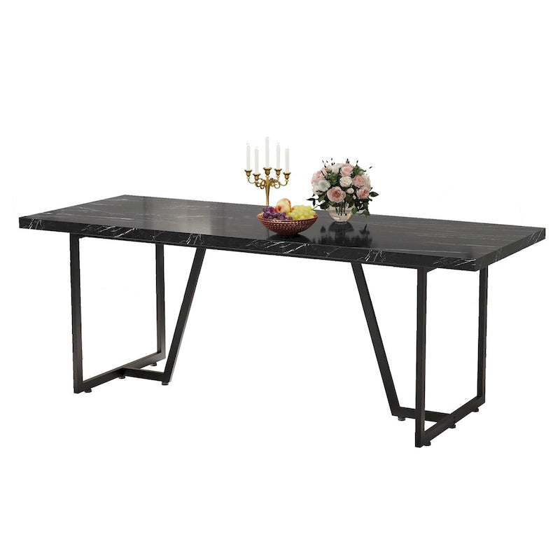 Moasis 82   Large Dining Table for 6-8 People with Faux Marble Tabletop and Metal Legs
