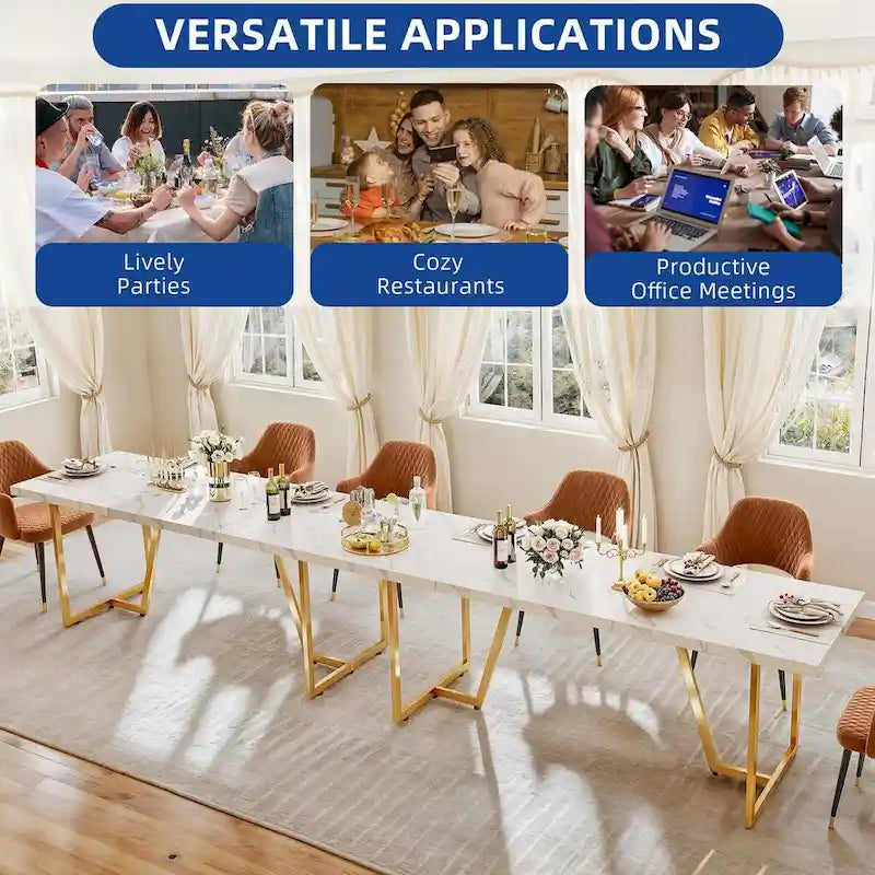 Moasis 82   Large Dining Table for 6-8 People with Faux Marble Tabletop and Metal Legs