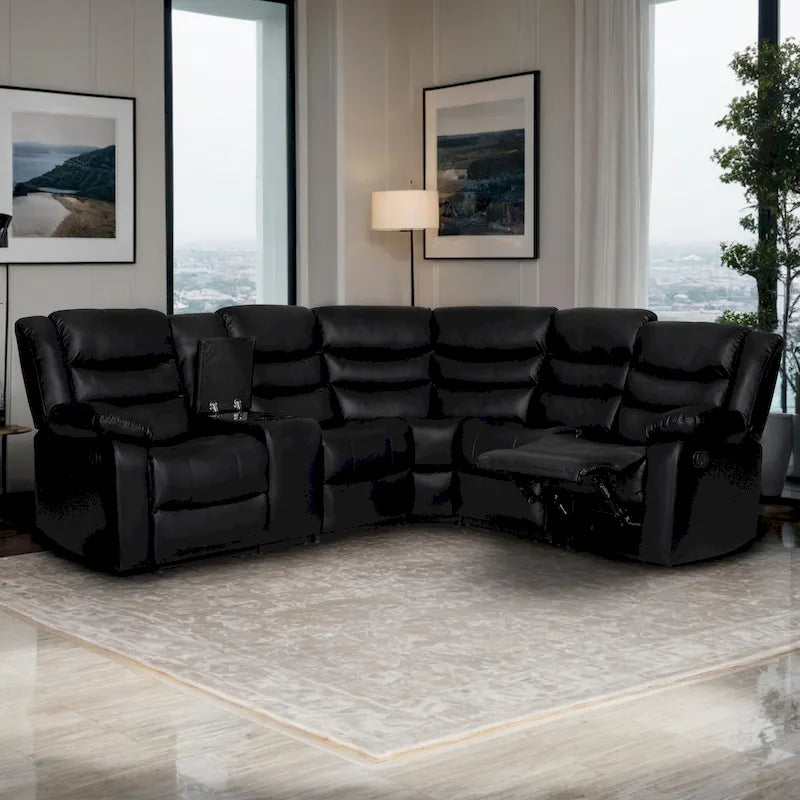 106   Manual Reclining Modular Sectional Couch with 1 Console & 2 Cup Holders, Living Room/Office