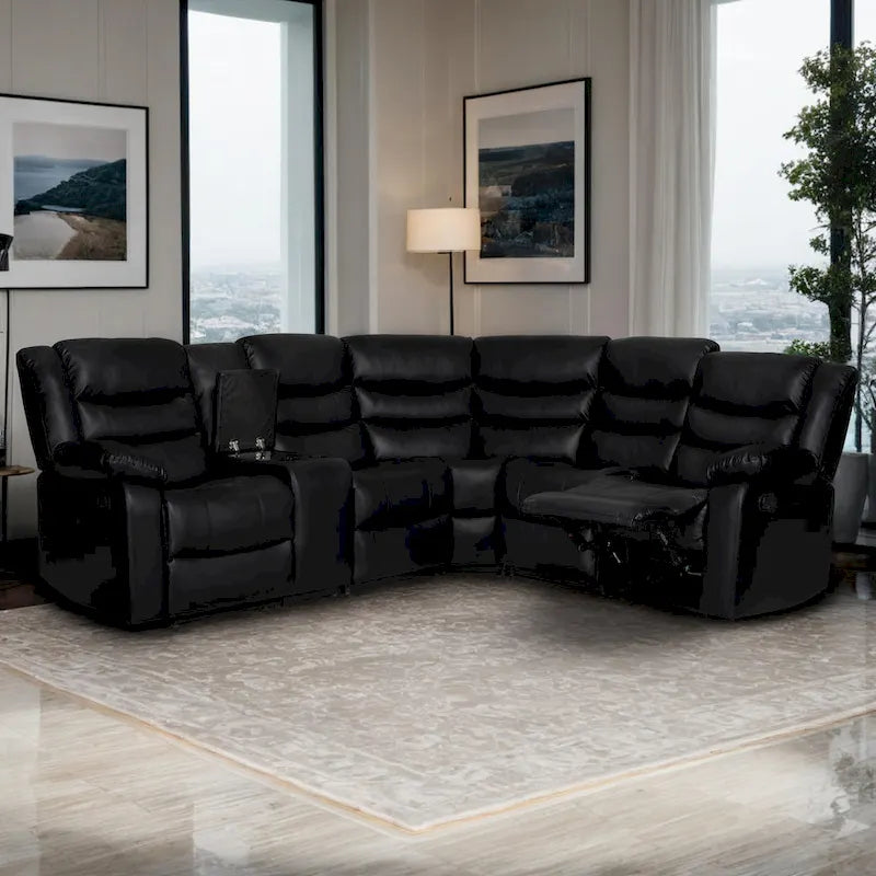 106   Manual Reclining Modular Sectional Couch with 1 Console & 2 Cup Holders, Living Room/Office