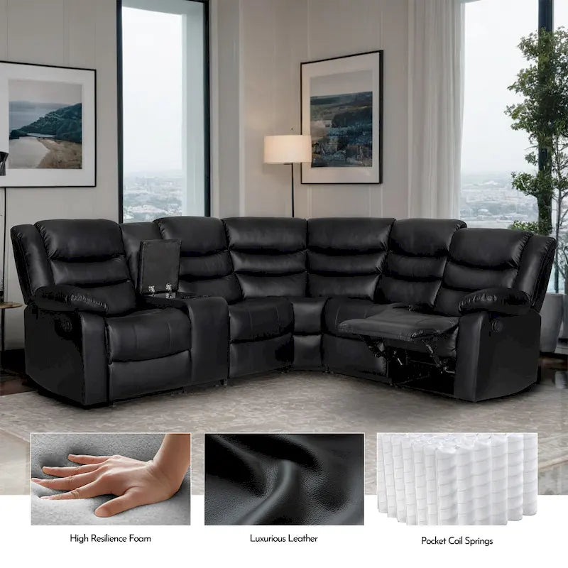 106   Manual Reclining Modular Sectional Couch with 1 Console & 2 Cup Holders, Living Room/Office