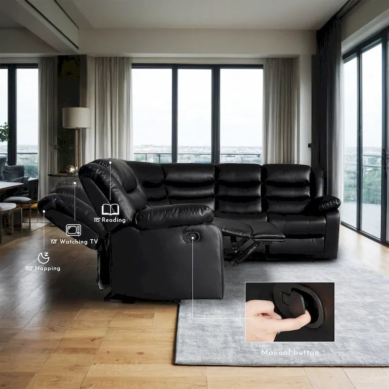 106   Manual Reclining Modular Sectional Couch with 1 Console & 2 Cup Holders, Living Room/Office