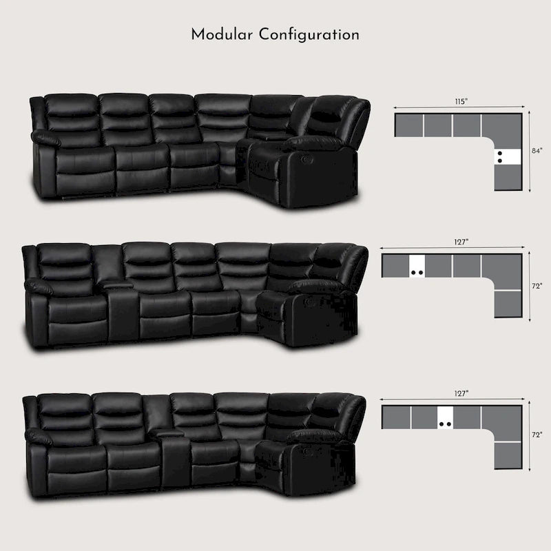 106   Manual Reclining Modular Sectional Couch with 1 Console & 2 Cup Holders, Living Room/Office