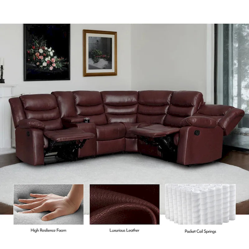 106   Manual Reclining Modular Sectional Couch with 1 Console & 2 Cup Holders, Living Room/Office