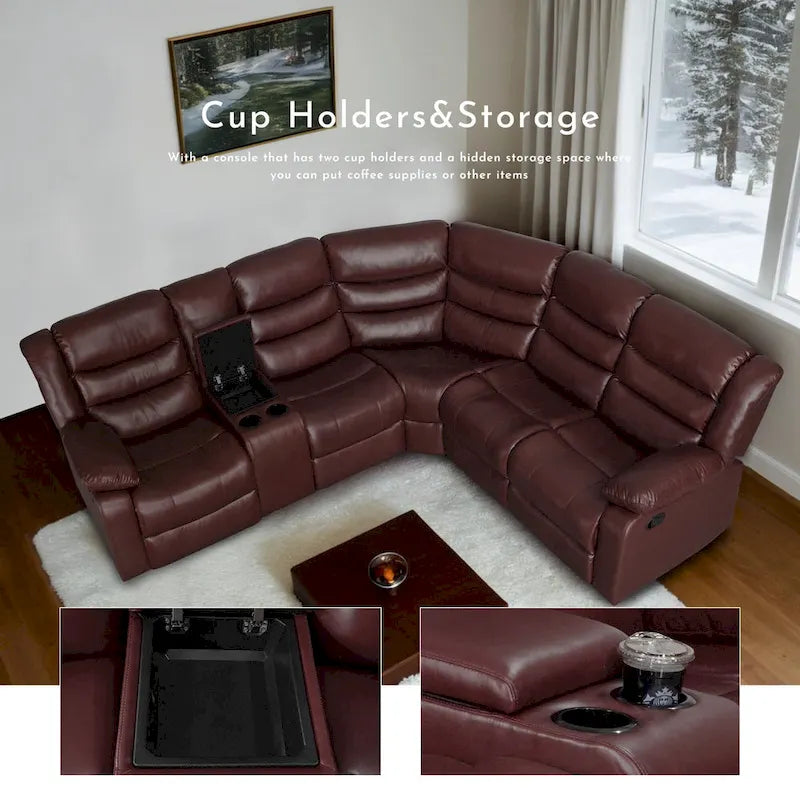 106   Manual Reclining Modular Sectional Couch with 1 Console & 2 Cup Holders, Living Room/Office