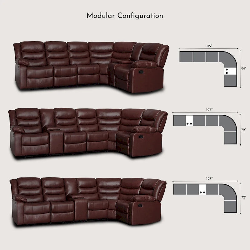 106   Manual Reclining Modular Sectional Couch with 1 Console & 2 Cup Holders, Living Room/Office