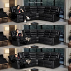 106   Manual Reclining Modular Sectional Couch with 1 Console & 2 Cup Holders, Living Room/Office