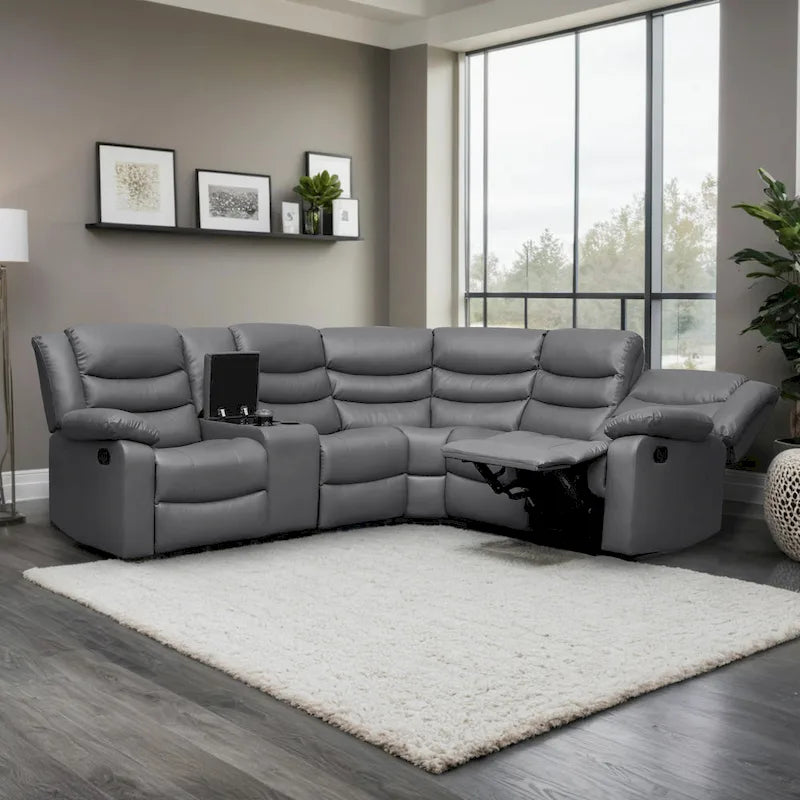 106   Manual Reclining Modular Sectional Couch with 1 Console & 2 Cup Holders, Living Room/Office