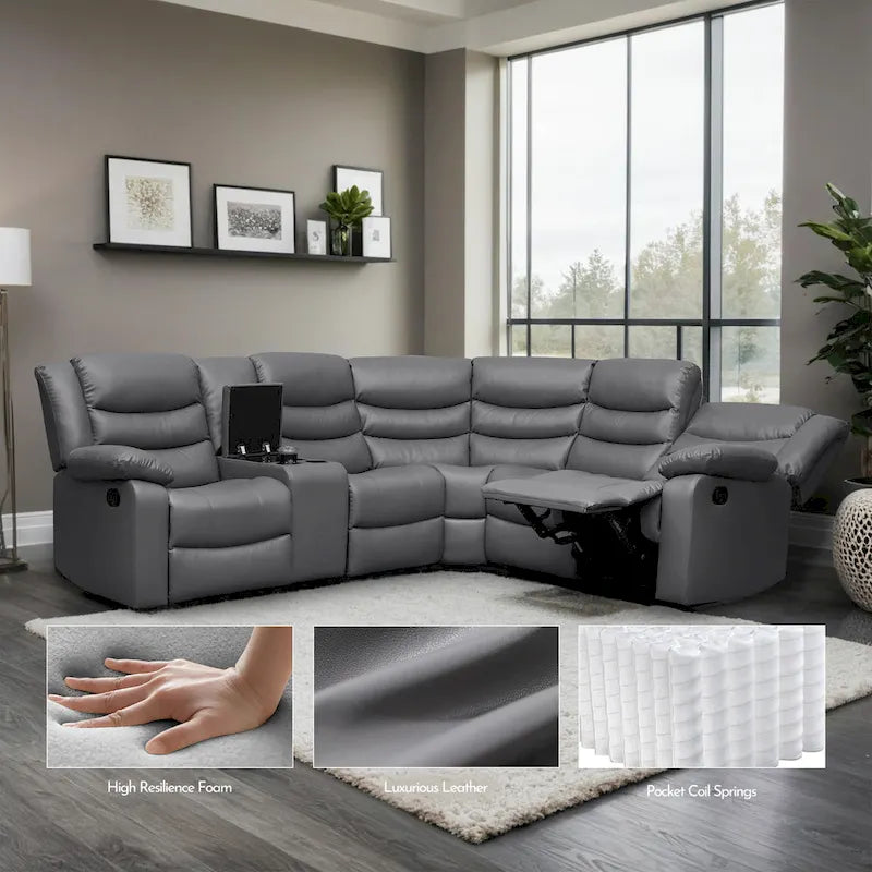 106   Manual Reclining Modular Sectional Couch with 1 Console & 2 Cup Holders, Living Room/Office