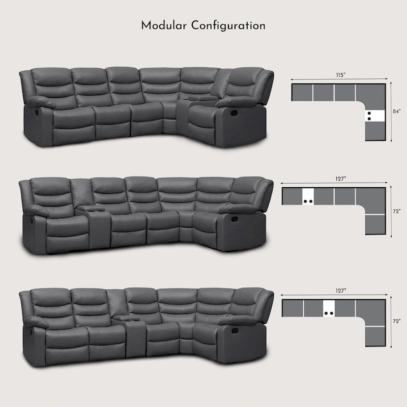 106   Manual Reclining Modular Sectional Couch with 1 Console & 2 Cup Holders, Living Room/Office