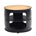 Costway Round Coffee Table with Metal Frame, Includes 3-Tier Storage Shelves, Industrial Style