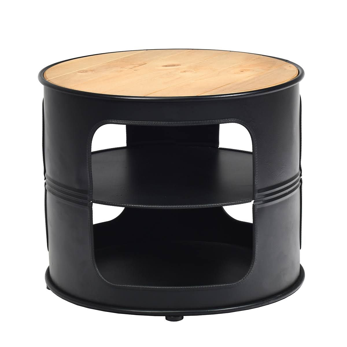 Costway Round Coffee Table with Metal Frame, Includes 3-Tier Storage Shelves, Industrial Style