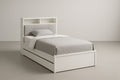 Single bed with white MDF wood bookcase headboard