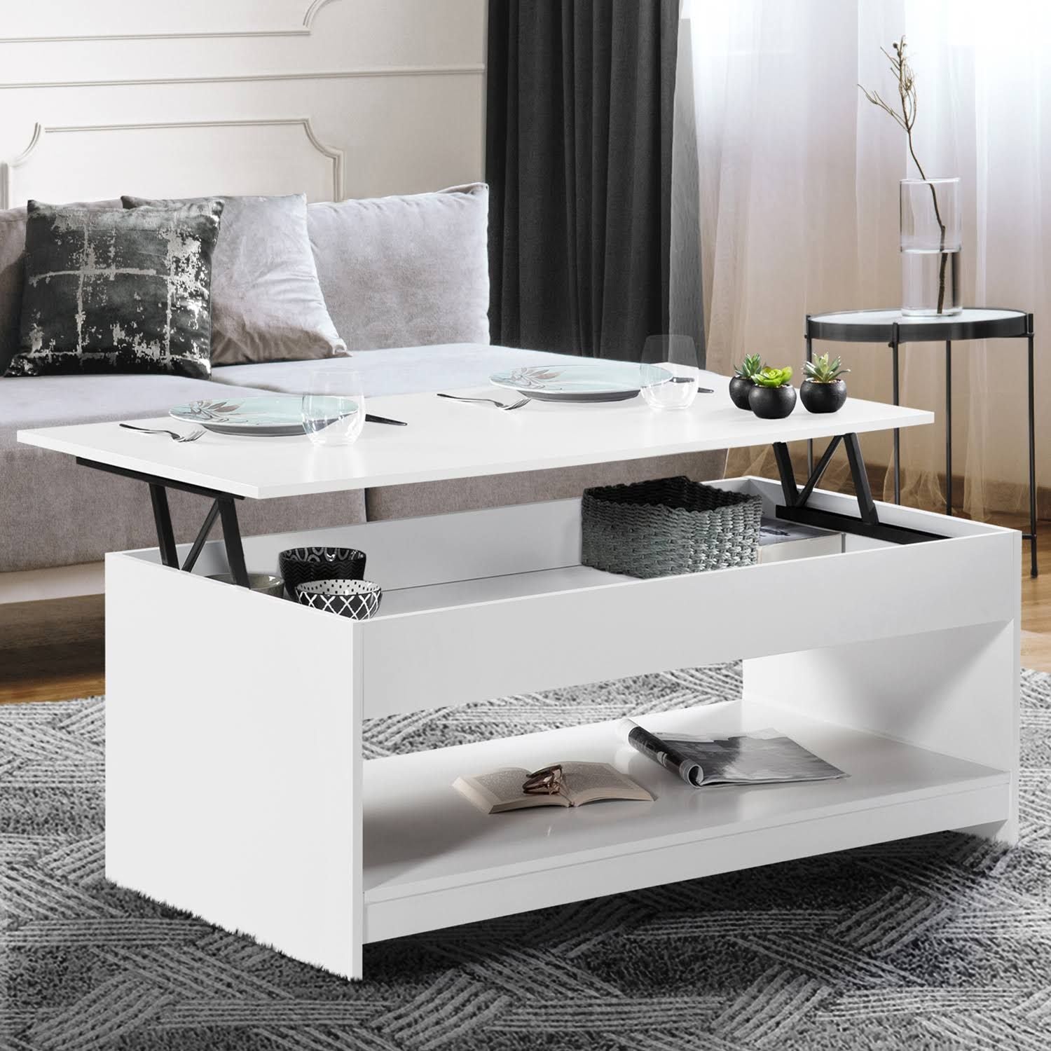 idmarket Rectangular coffee table with lift-top Soa Wood