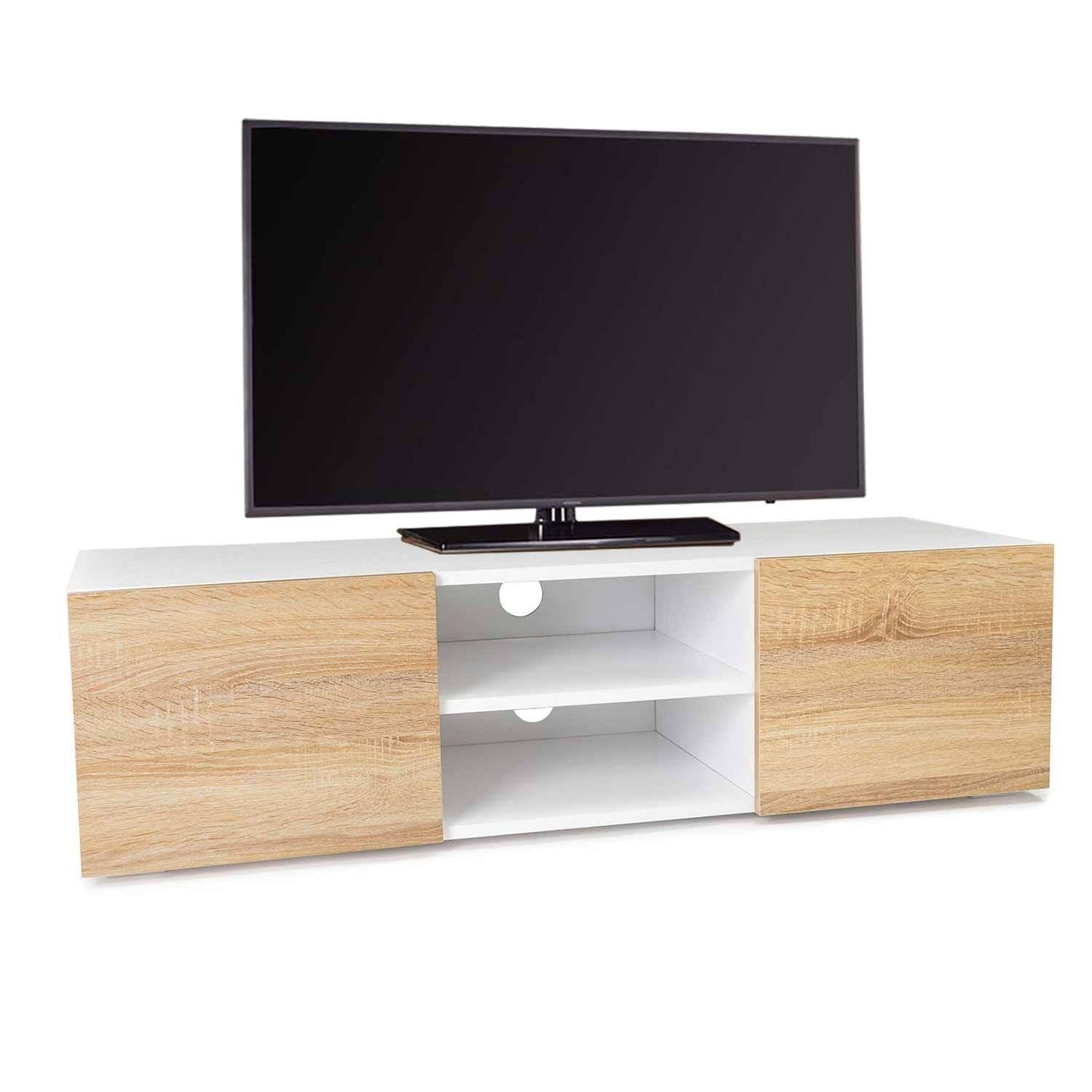idmarket ELI 113cm TV Stand, White with Beech-Effect Doors