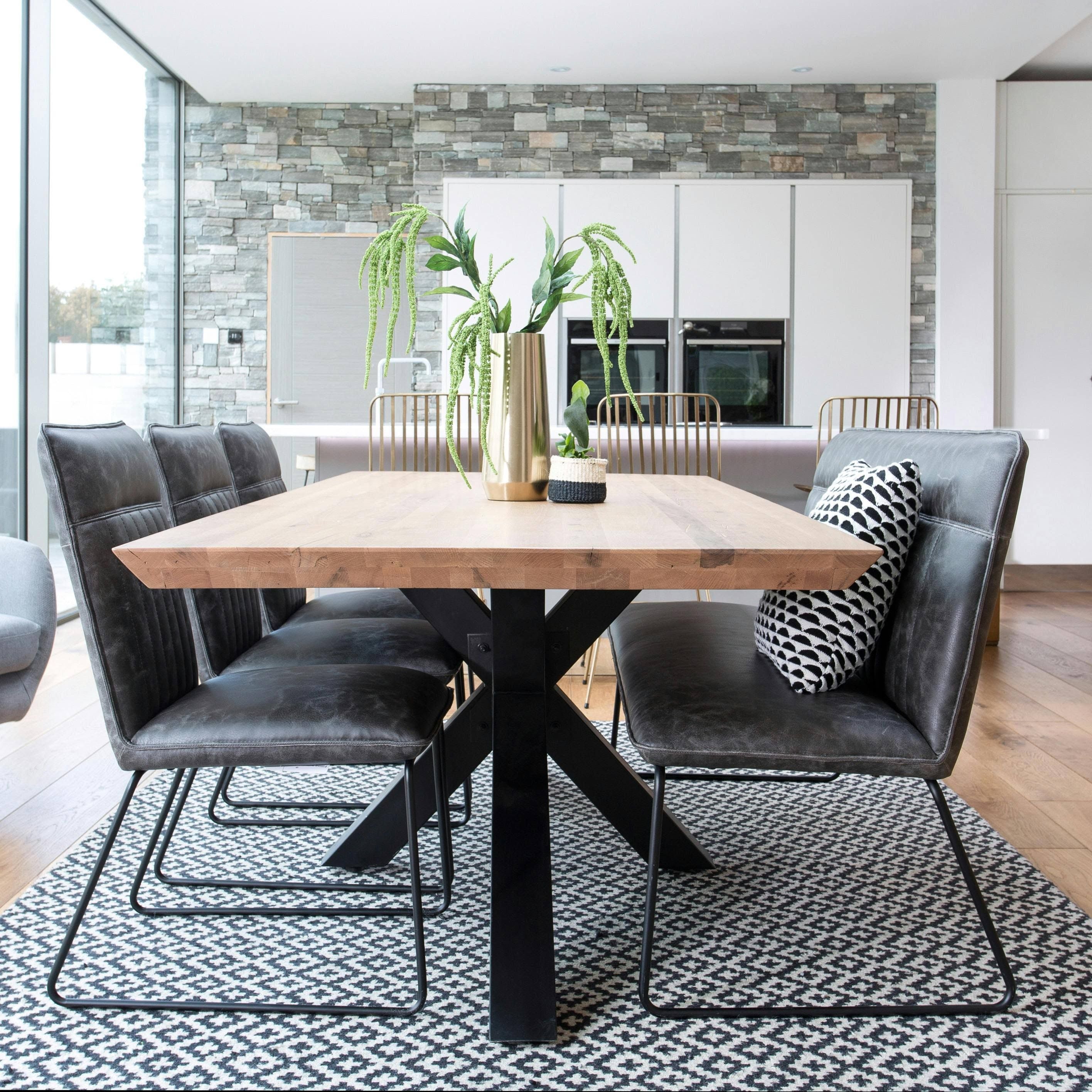 Pier Import Contemporary Dining Table with Wooden Top and Metal Cross Legs 200cm VOLGA