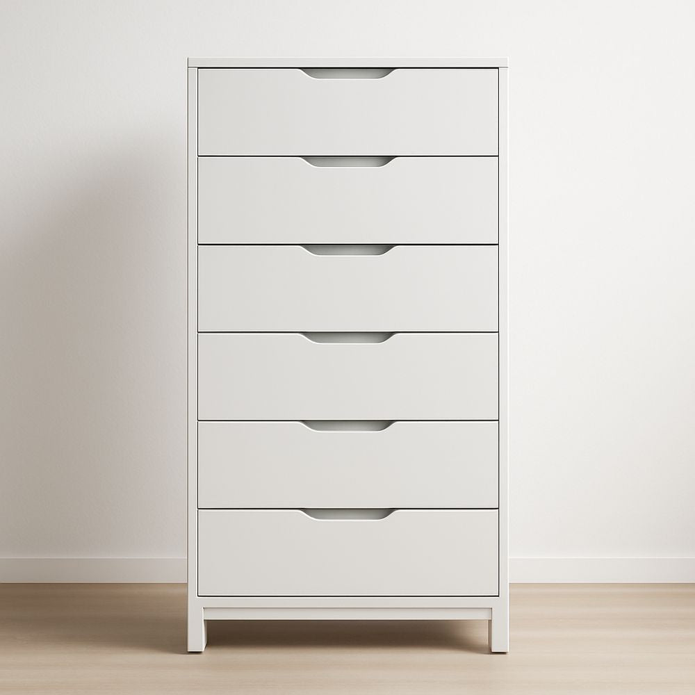 White MDF wood chest of drawers with 6 drawers, 80x40x120 cm
