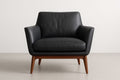 Black Leather Armchair with Wooden Legs