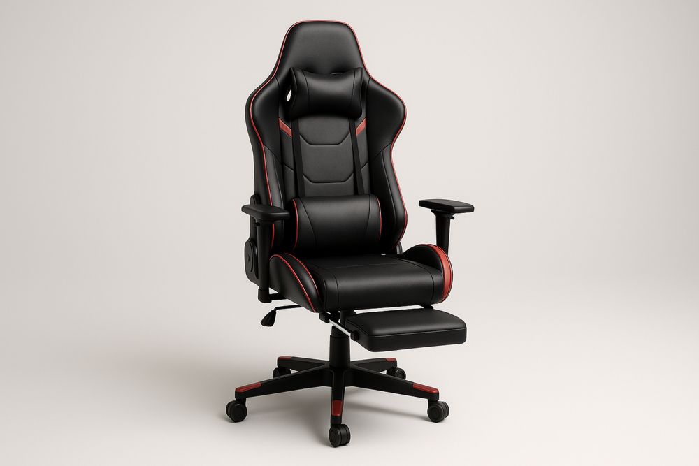 Office chair in black and red synthetic leather