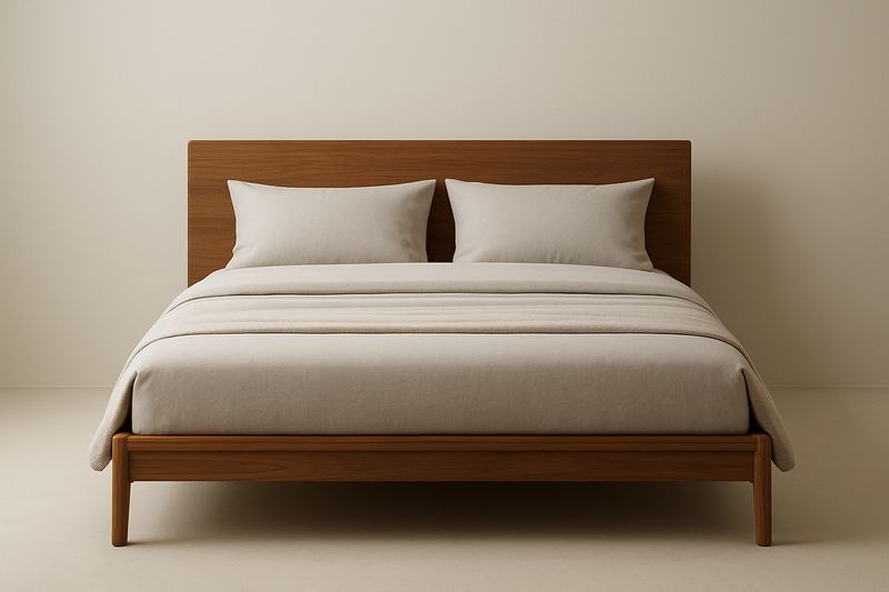 Solid wood double bed with bedding 200x160x100 cm Beige and Light Brown