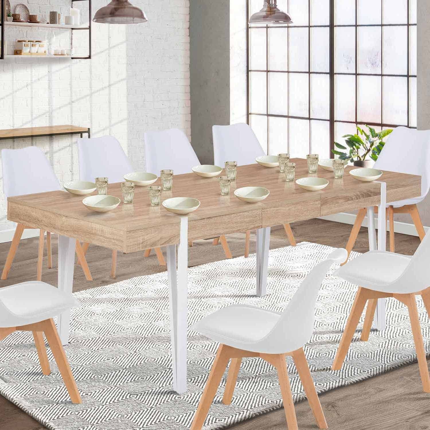 ID Market Extendable Rectangular Dining Table Austria 6-10 Person Wooden Hairpin Legs White 160-200 cm