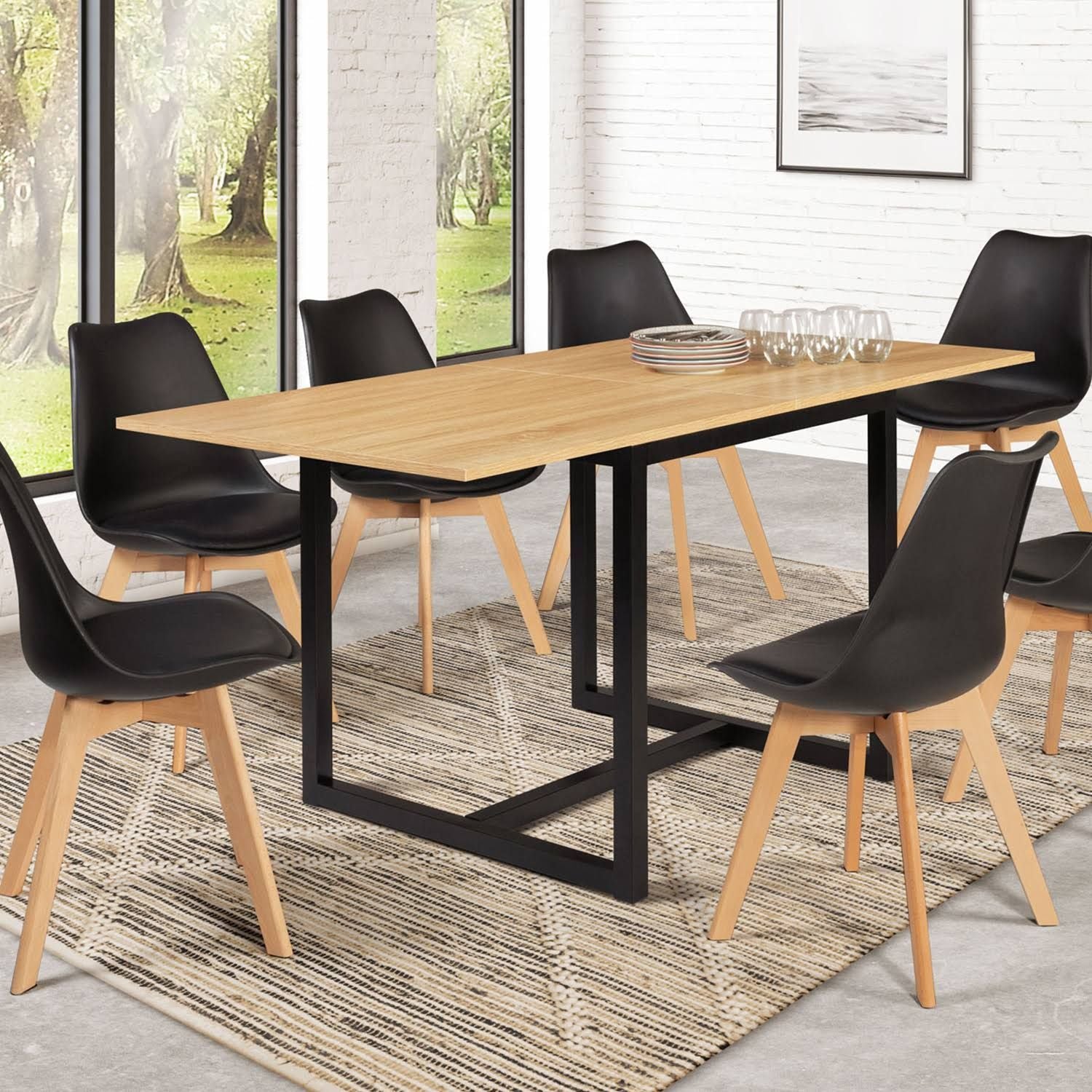 id market Detroit Extendable Rectangular Dining Table for 4-8 People, Industrial Design, 80-160 cm