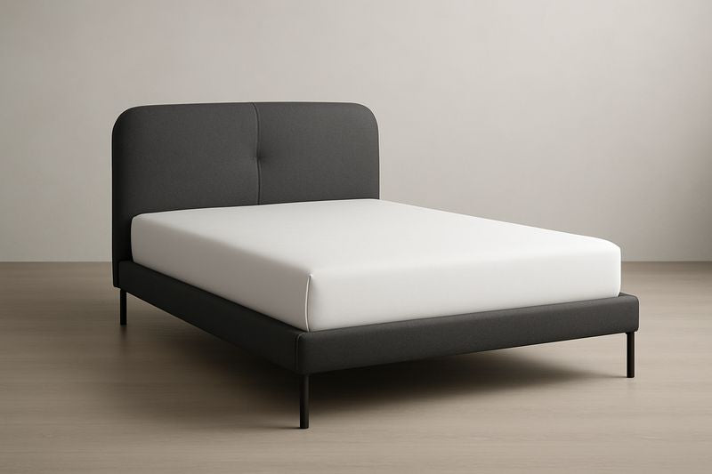 Double bed in grey polyester fabric 140x200x100 cm