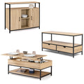 ID Market Detroit Industrial Design Living Room Furniture Set: Sideboard, Lift-Top Coffee Table, and TV Stand
